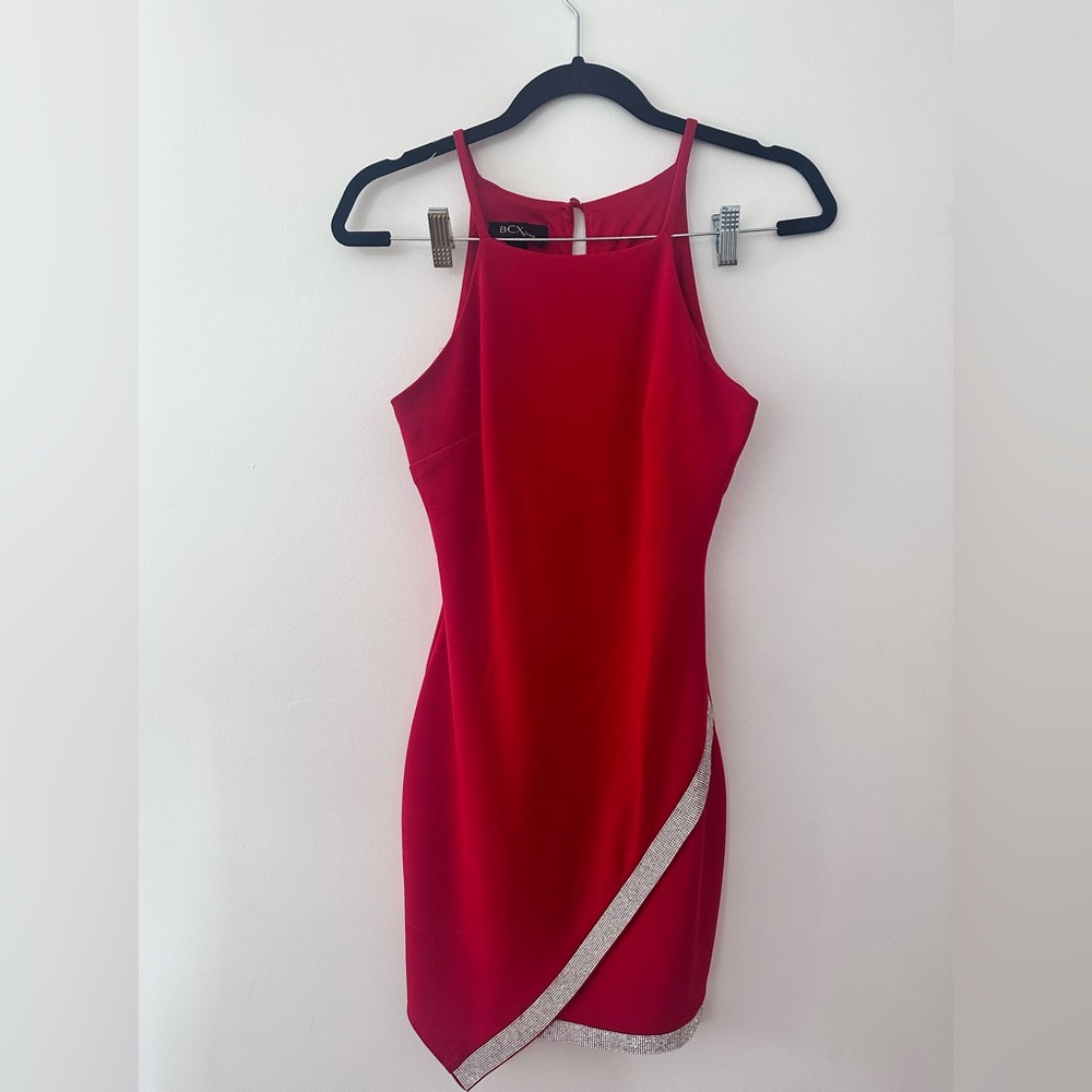 BCX Macy’s Red Sleeveless Asymmetrical Halter Dress S